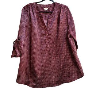 Antilia Femme Women's Burgundy Tunic Blouse Roll Tab Sleeves Size 2x